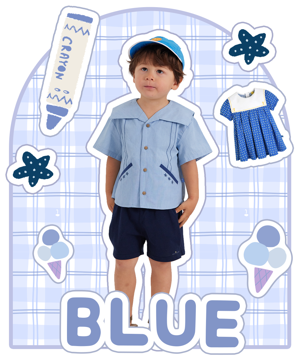 青の洋服をまとった男の子