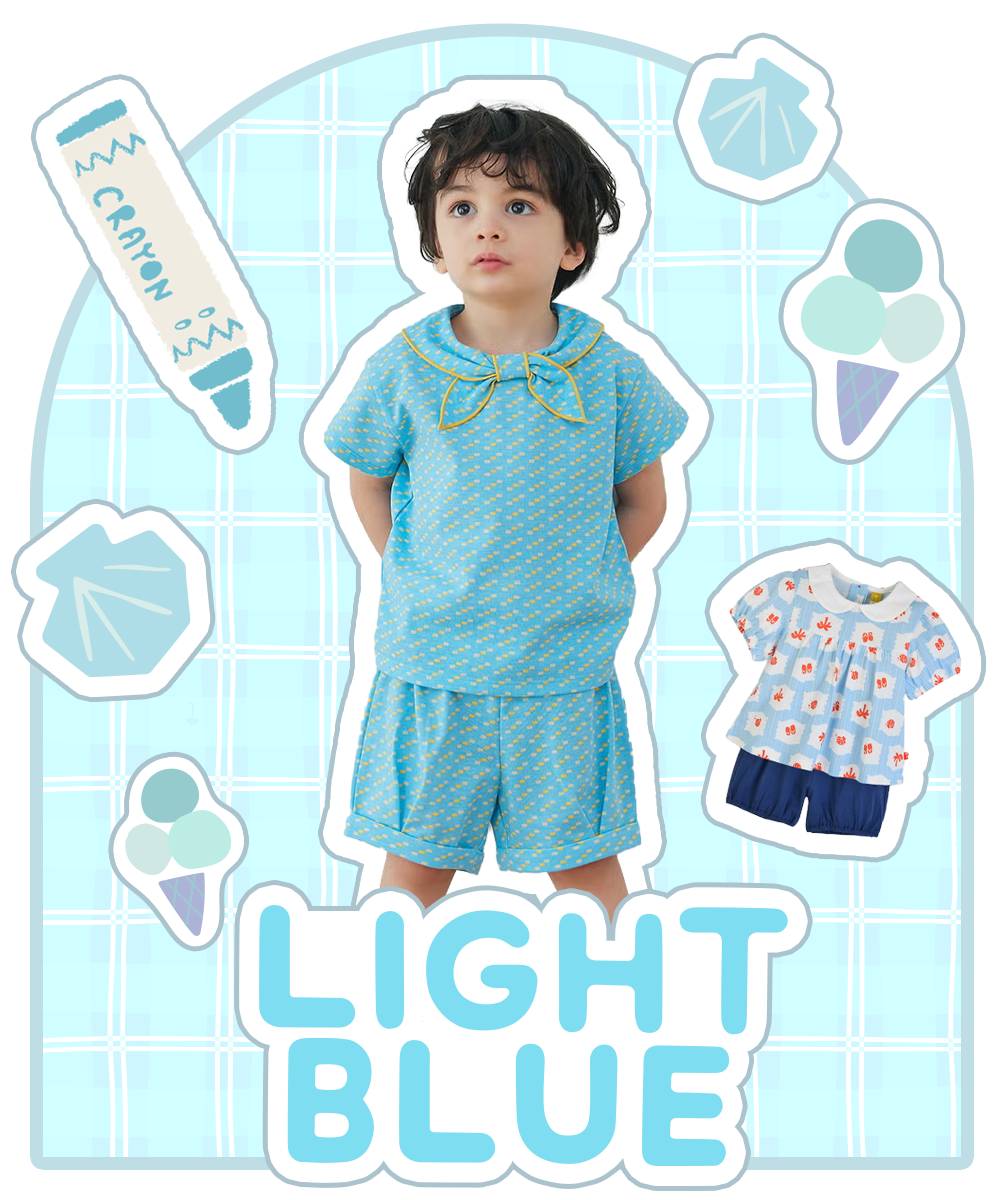 水色の洋服をまとった男の子