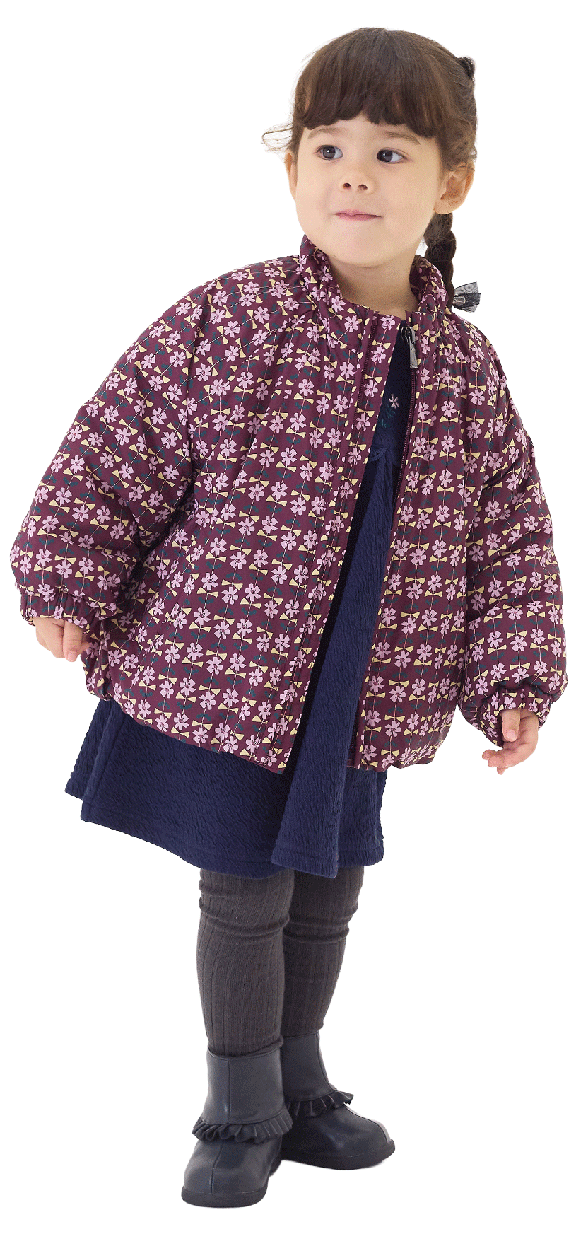 女の子花柄アウターのキッズコーディネート