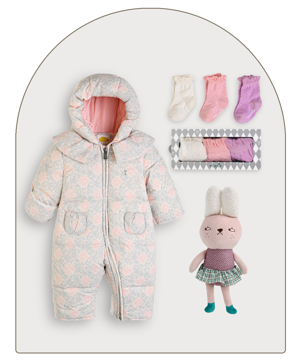 新生児の女の子用ギフトコレクション　ピンク色のカバーオールセット