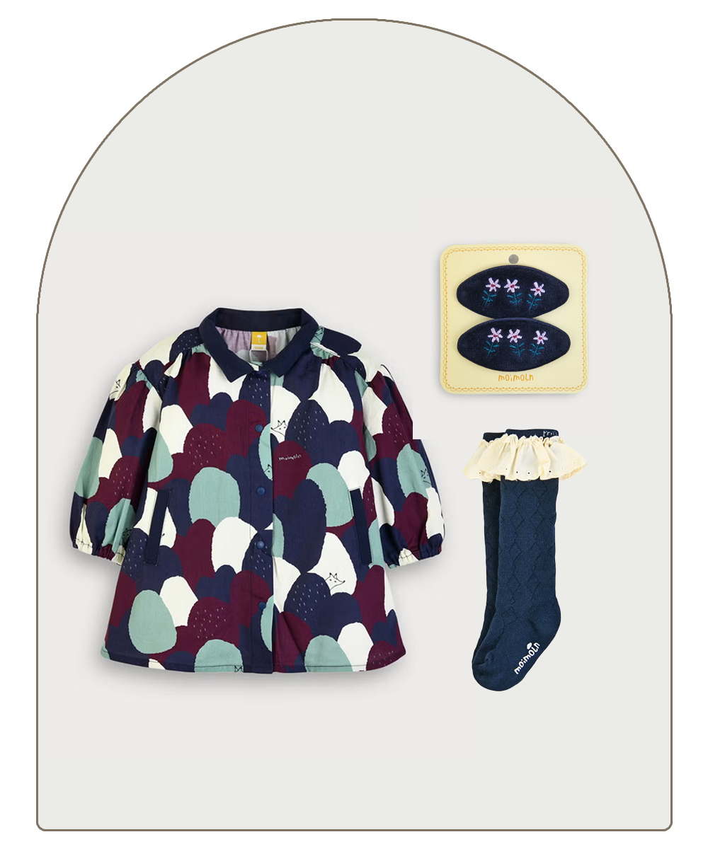 ベビーの女の子用ギフトコレクション　ネイビーのワンピースセット