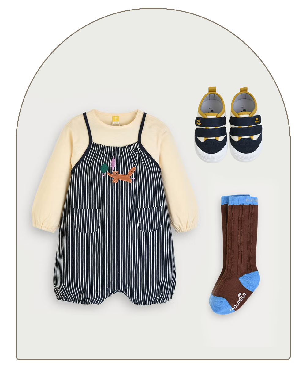 新生児の男の子用ギフトコレクション　きつねのセットアップ