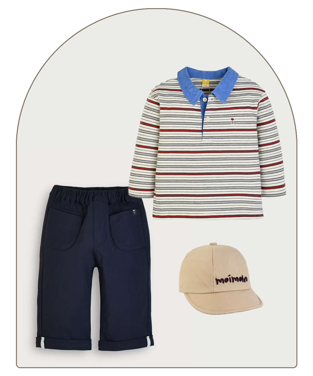 トドラーの男の子用ギフトコレクション　しましまのトップスセット