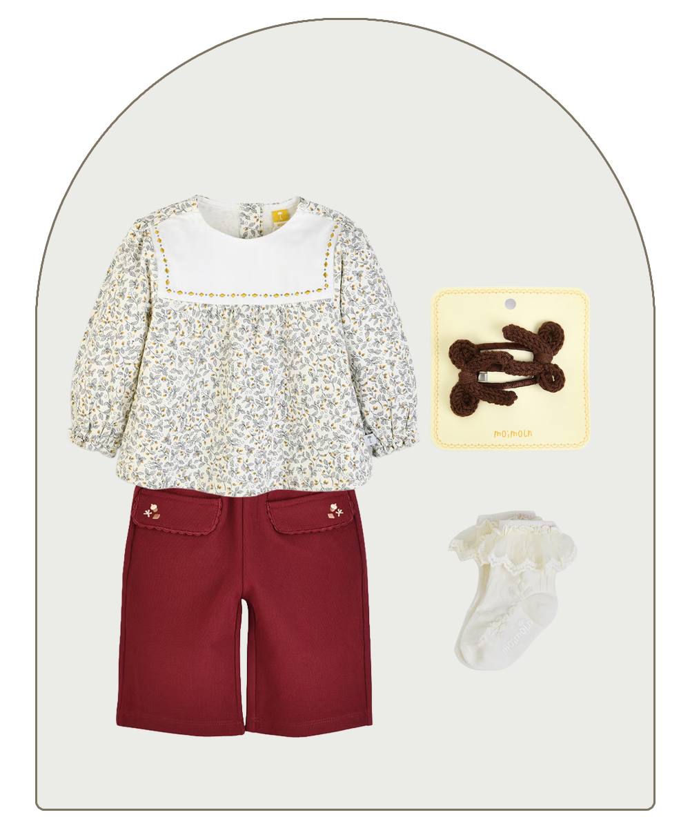 トドラーの女の子用ギフトコレクション　赤いボトムスのセット