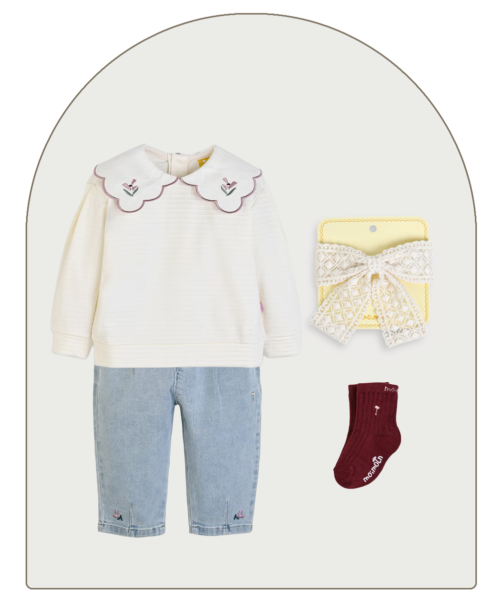 トドラーの女の子用ギフトコレクション　大きな襟のトップスセット