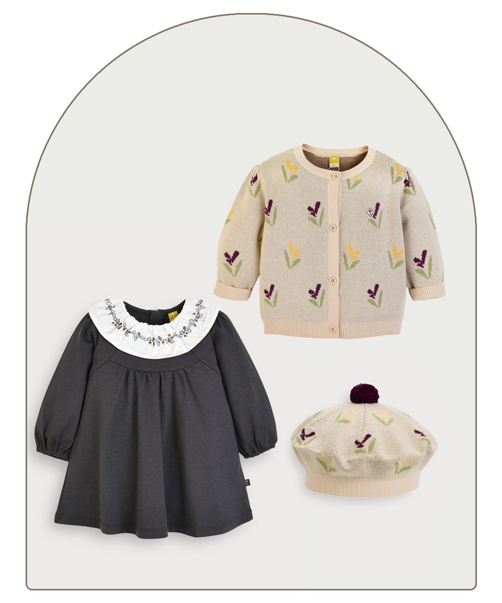 トドラーの女の子用ギフトコレクション　黒いワンピースとベレー帽