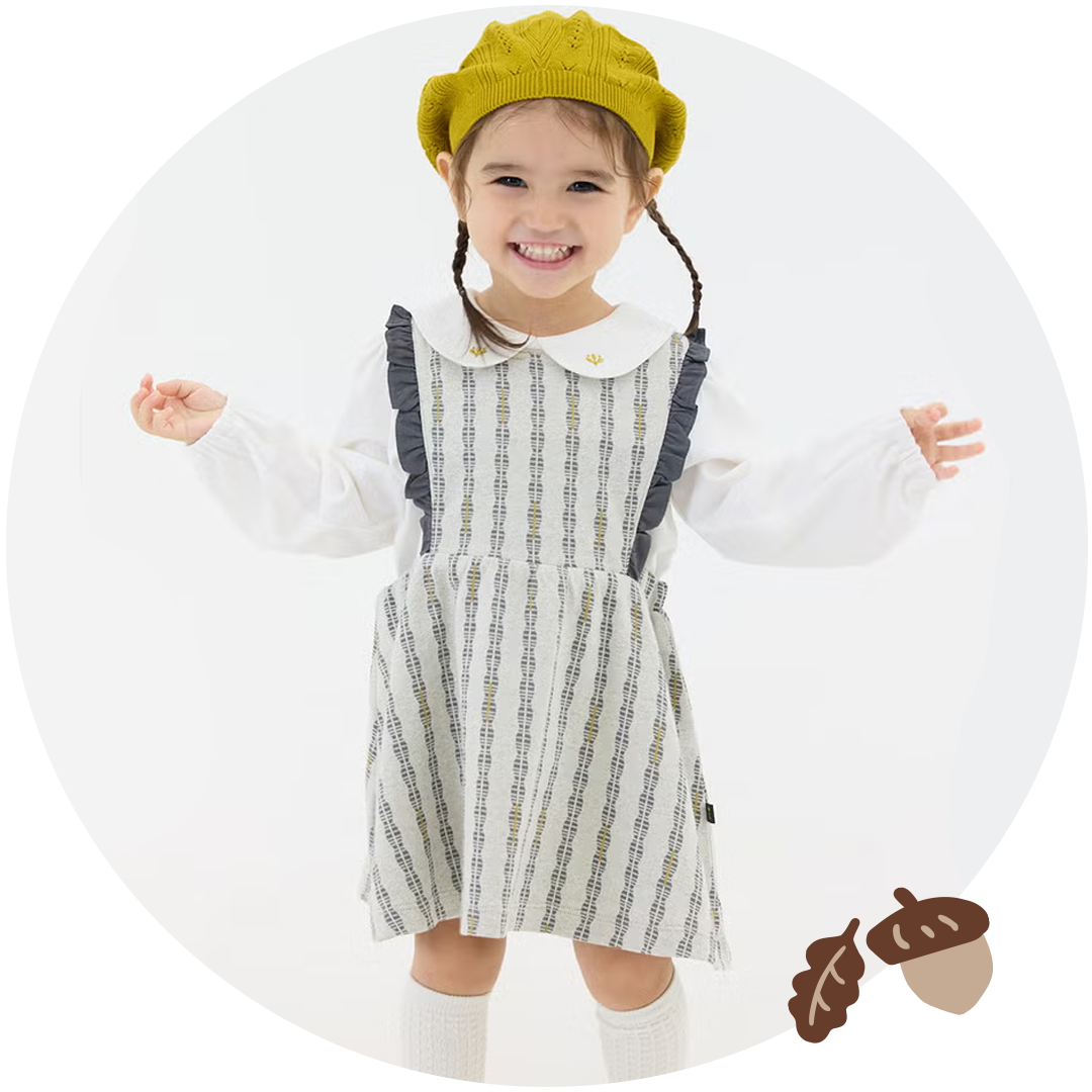女の子ストライプのワンピースのキッズコーディネート