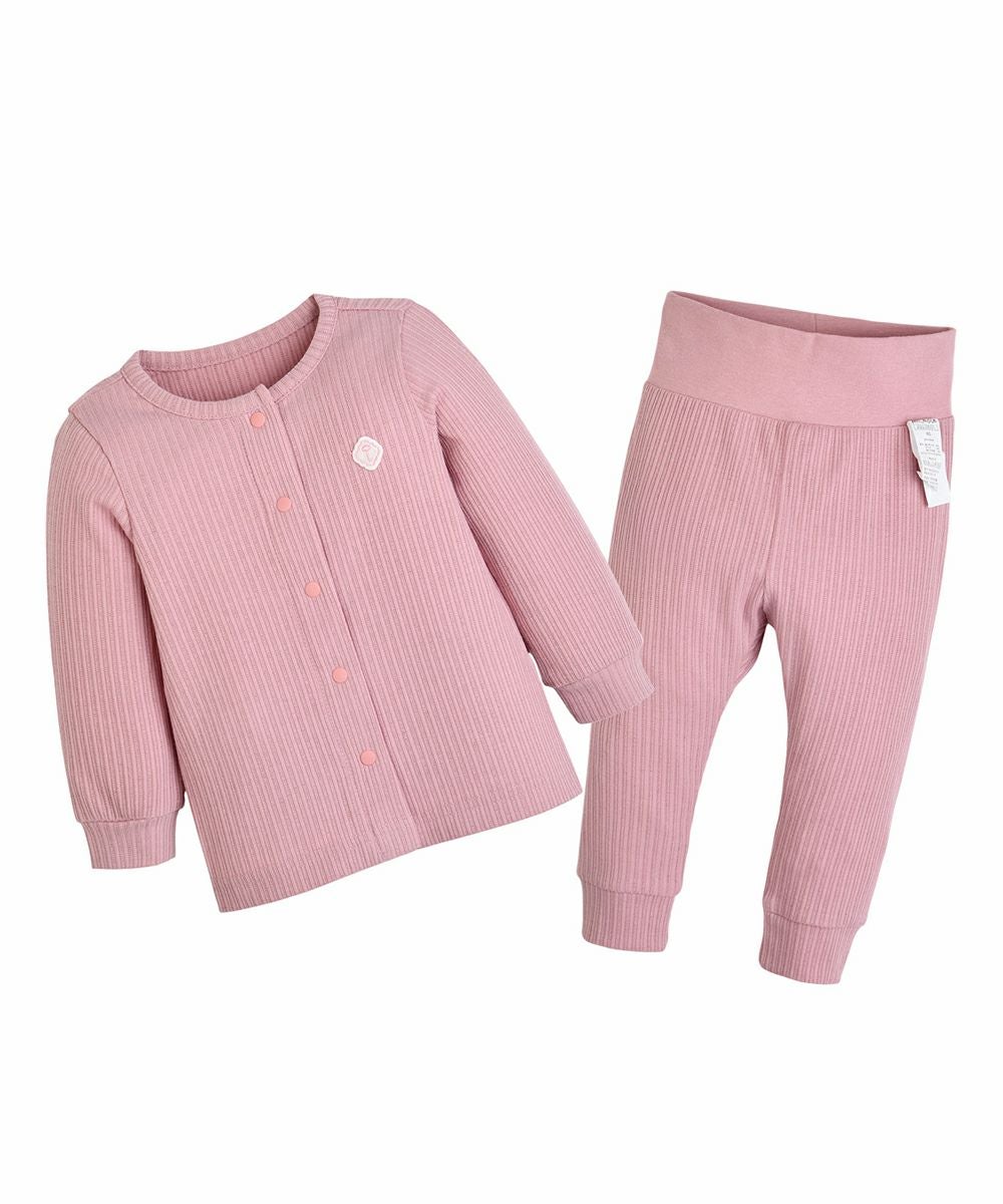 ルームウェア】ピンクカラーアイレット長袖トップス＆パンツ