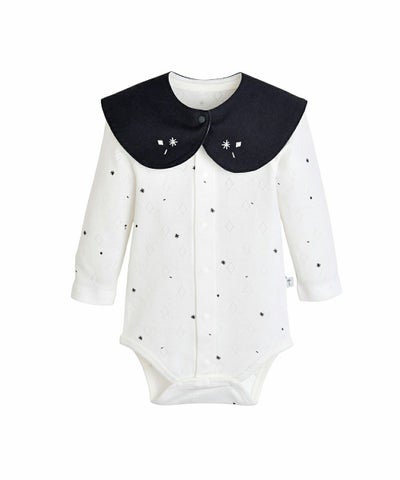 2点セット】【mini moi】ダイヤアイレットロンパース＆スタイ 