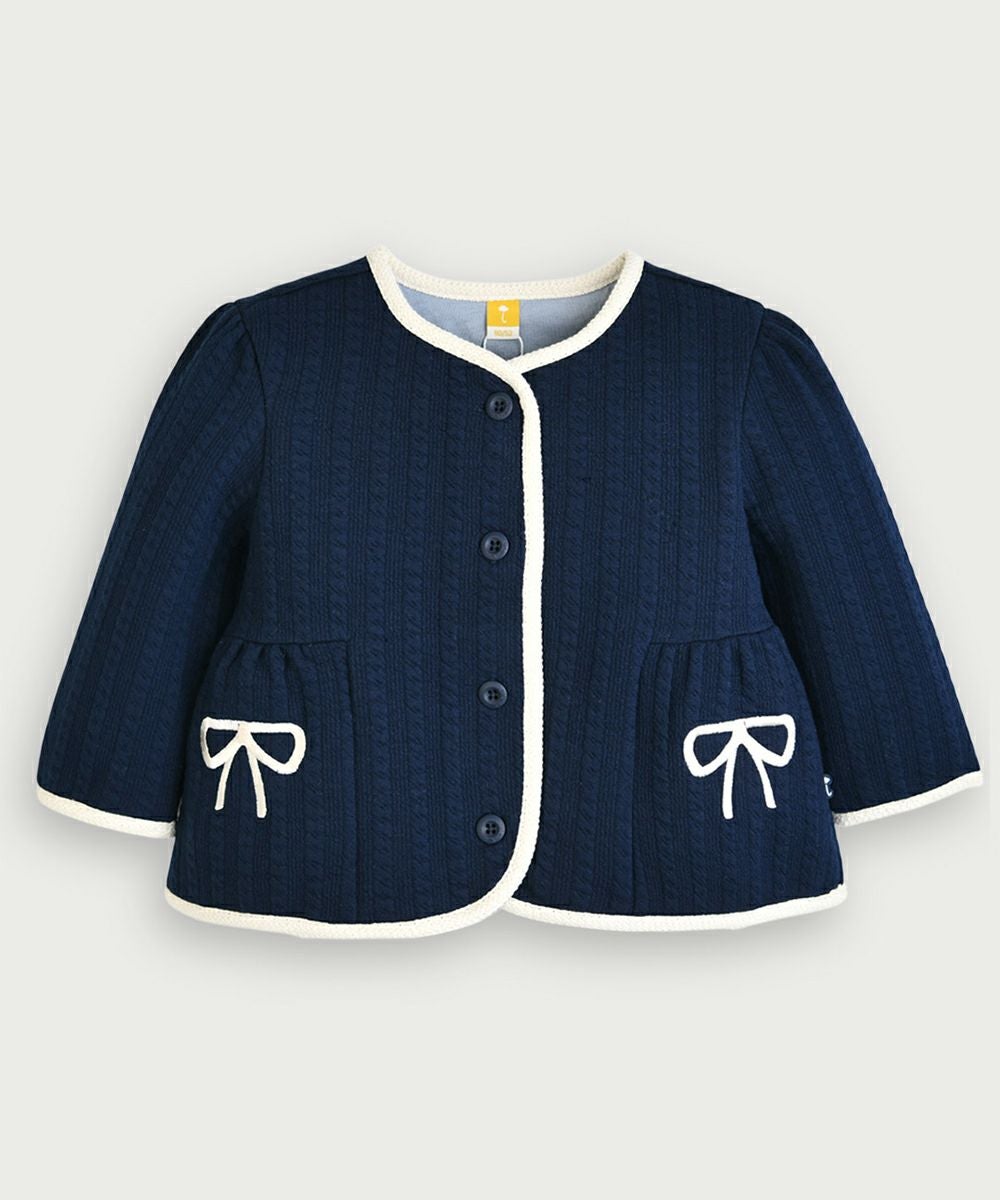 モスキーノ　リボン装飾ノーカラー黒ジャケット 配色リボンノーカラージャケット | おしゃれな子供服 moimoln