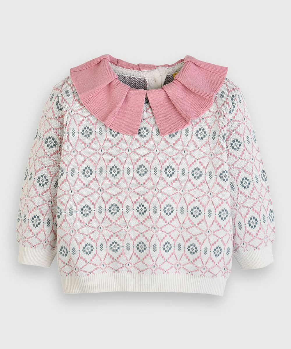 セットアップ】ノルディックピンク長袖ニットトップス＆ショートパンツ