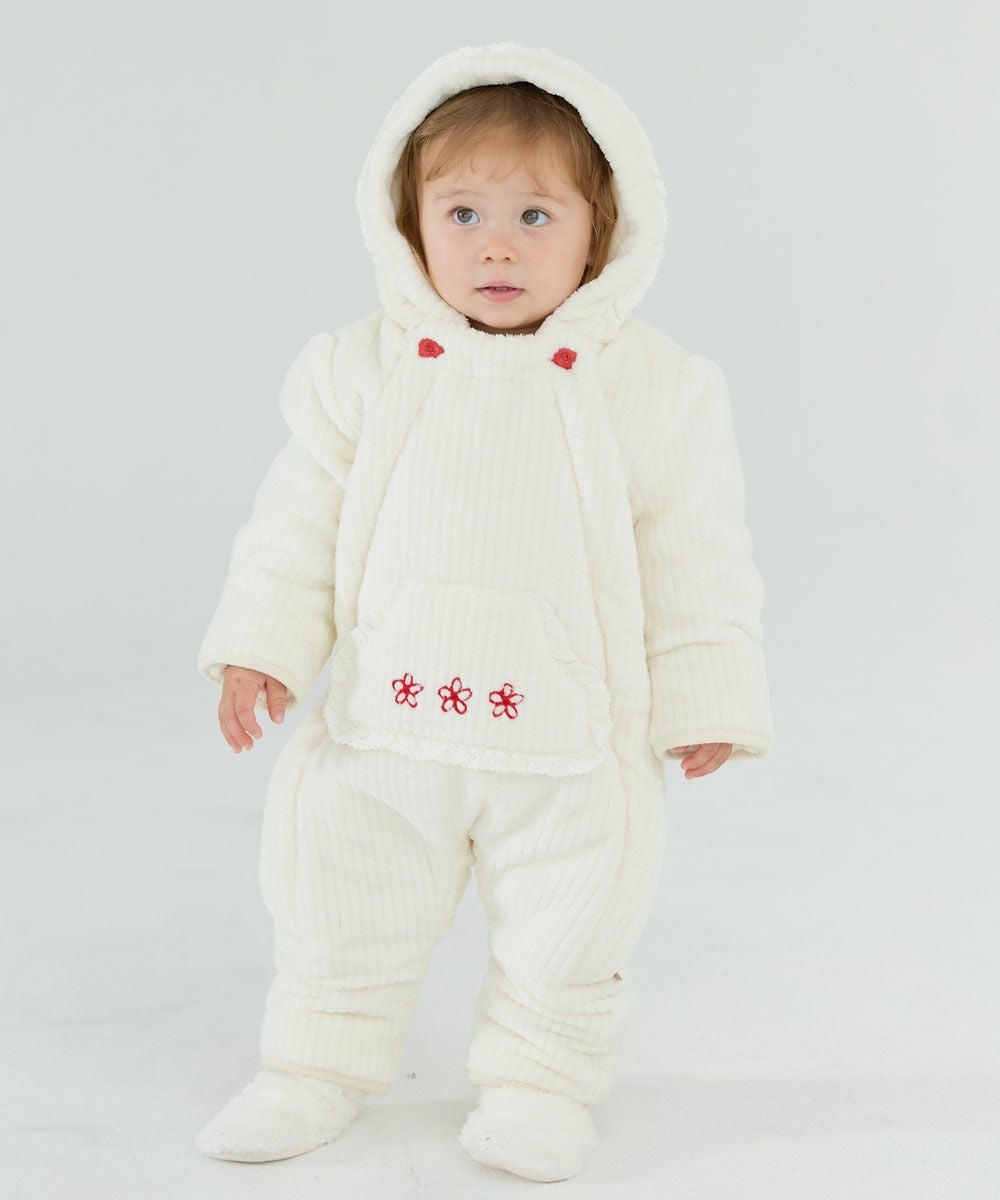 ラブミーフェイクファーフード付きカバーオール | おしゃれな子供服