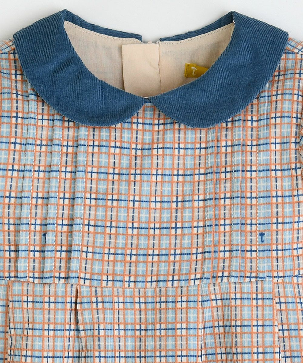 チェック柄襟切替長袖ワンピース | おしゃれな子供服 moimoln