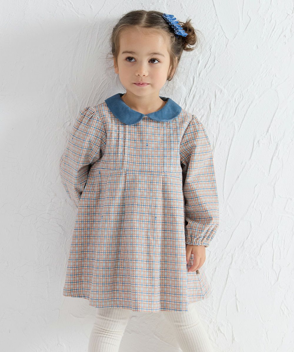 チェック柄襟切替長袖ワンピース | おしゃれな子供服 moimoln