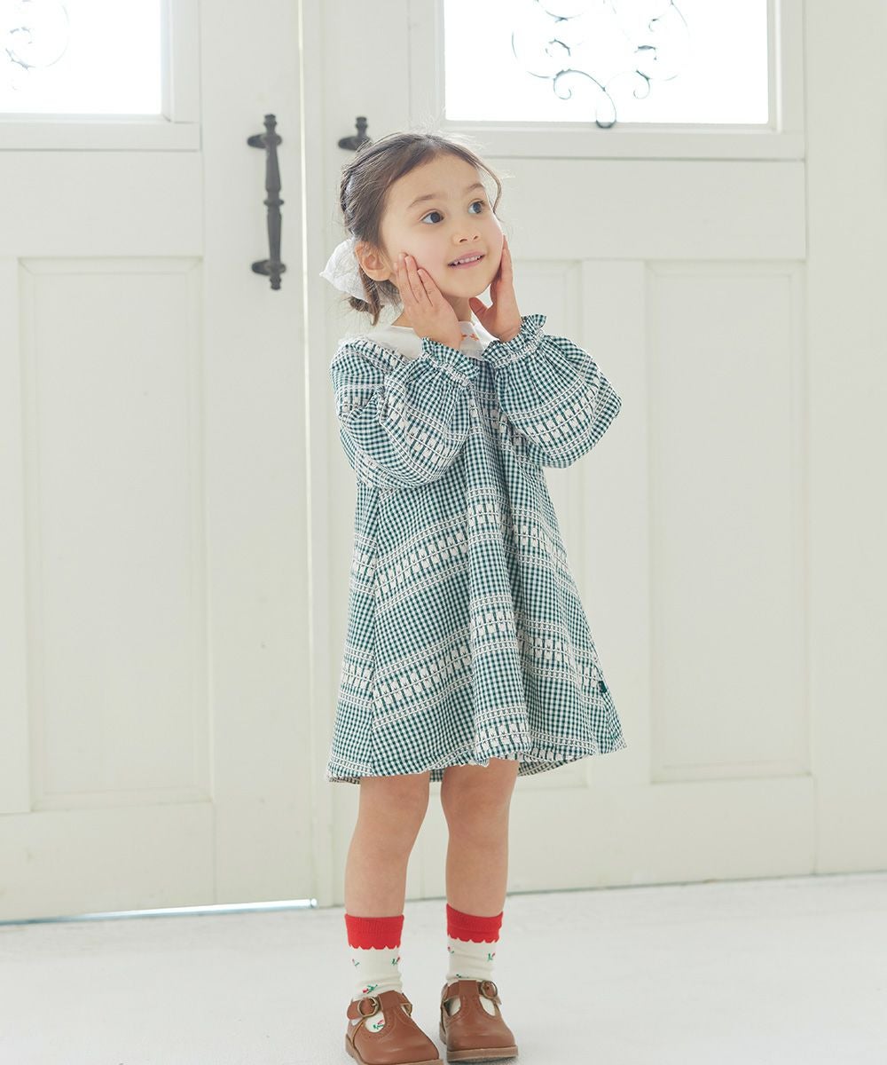 グリーンチェック長袖ワンピース | おしゃれな子供服 moimoln