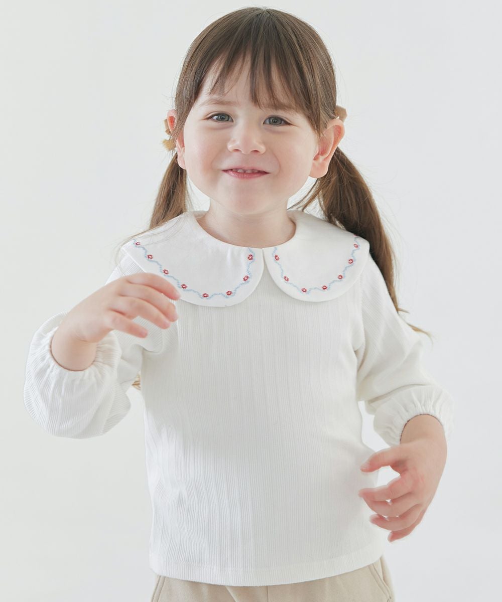 刺繍アクセント襟付き長袖トップス | おしゃれな子供服 moimoln