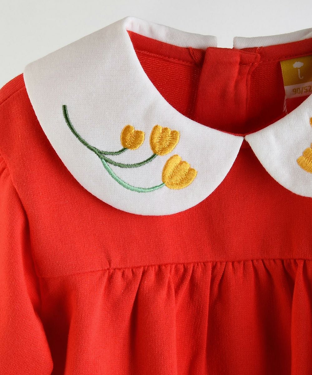 チューリップ刺繍カラー長袖ワンピース | おしゃれな子供服 moimoln