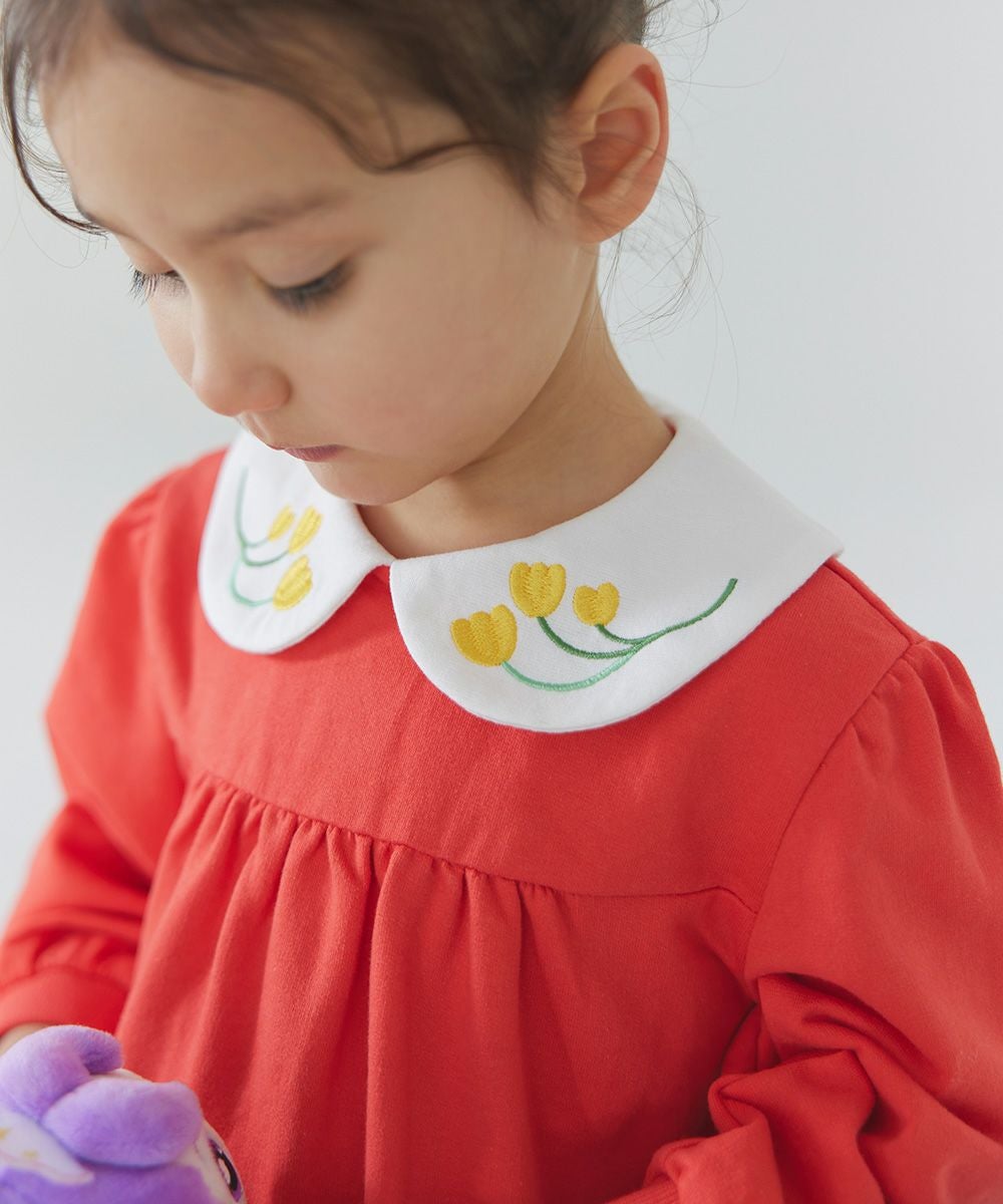 チューリップ刺繍カラー長袖ワンピース | おしゃれな子供服 moimoln