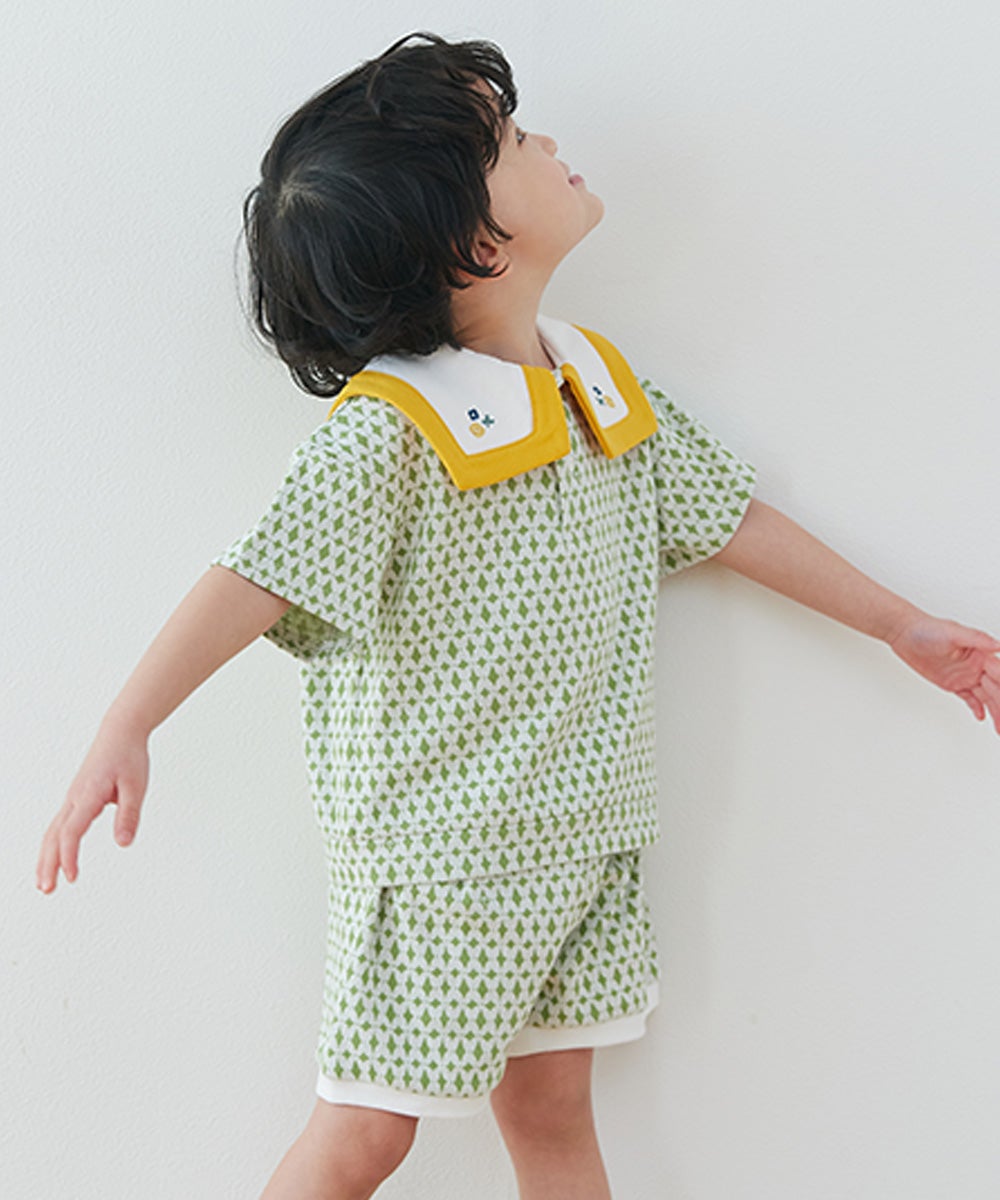 セットアップ】セーラーカラーダイヤ柄半袖トップス&パンツ