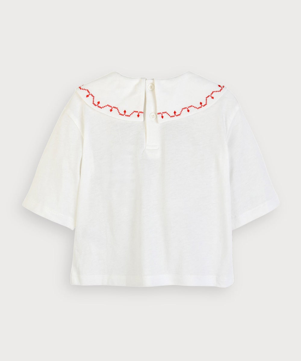 レッドステッチ襟付き7分袖Tシャツ | おしゃれな子供服 moimoln