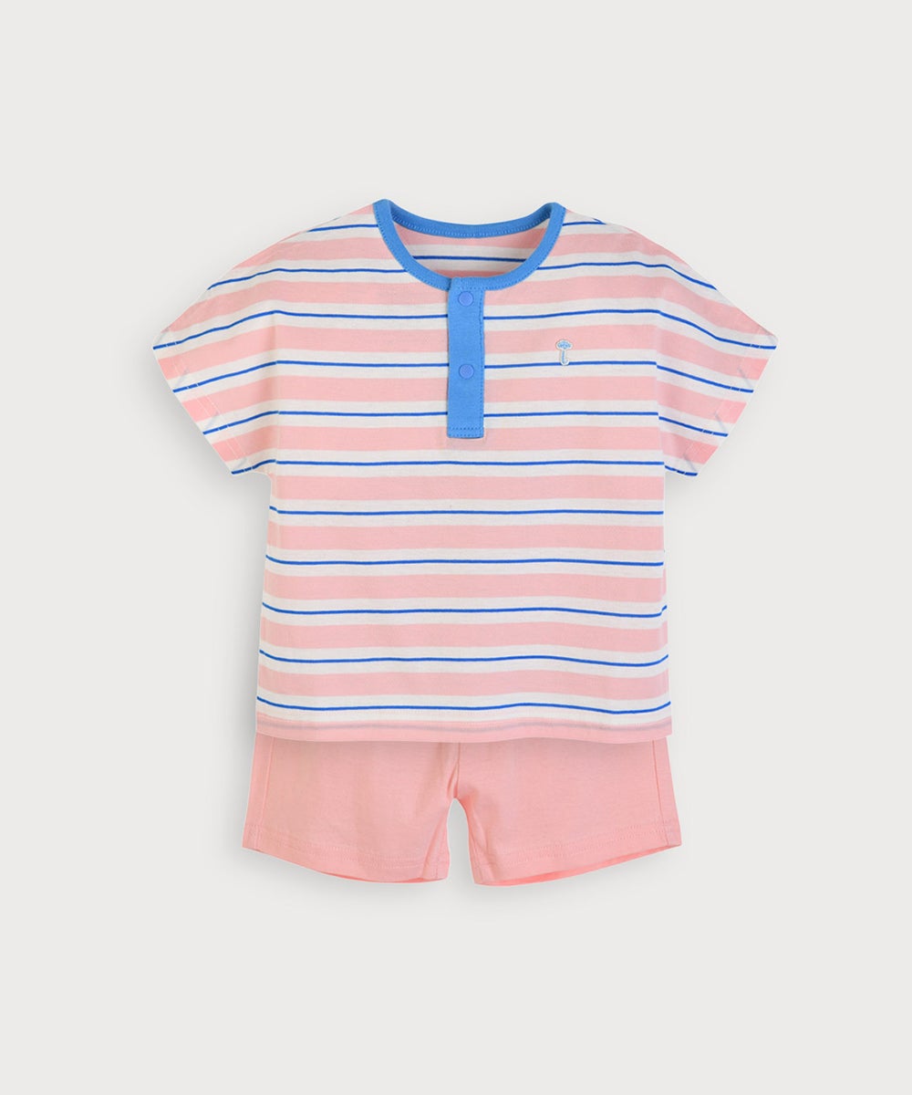 セットアップ】カラフルボーダー半袖ヘンリーネックTシャツ＆ショート