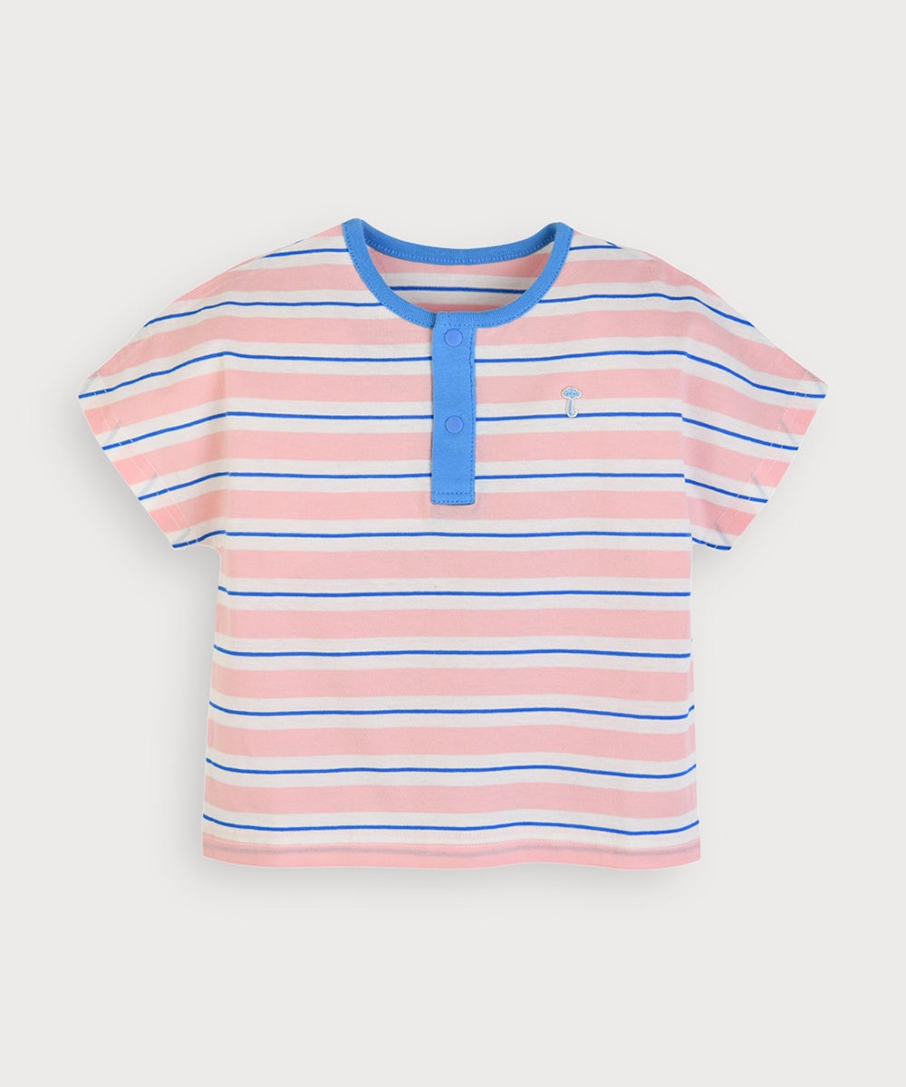 セットアップ】カラフルボーダー半袖ヘンリーネックTシャツ＆ショート
