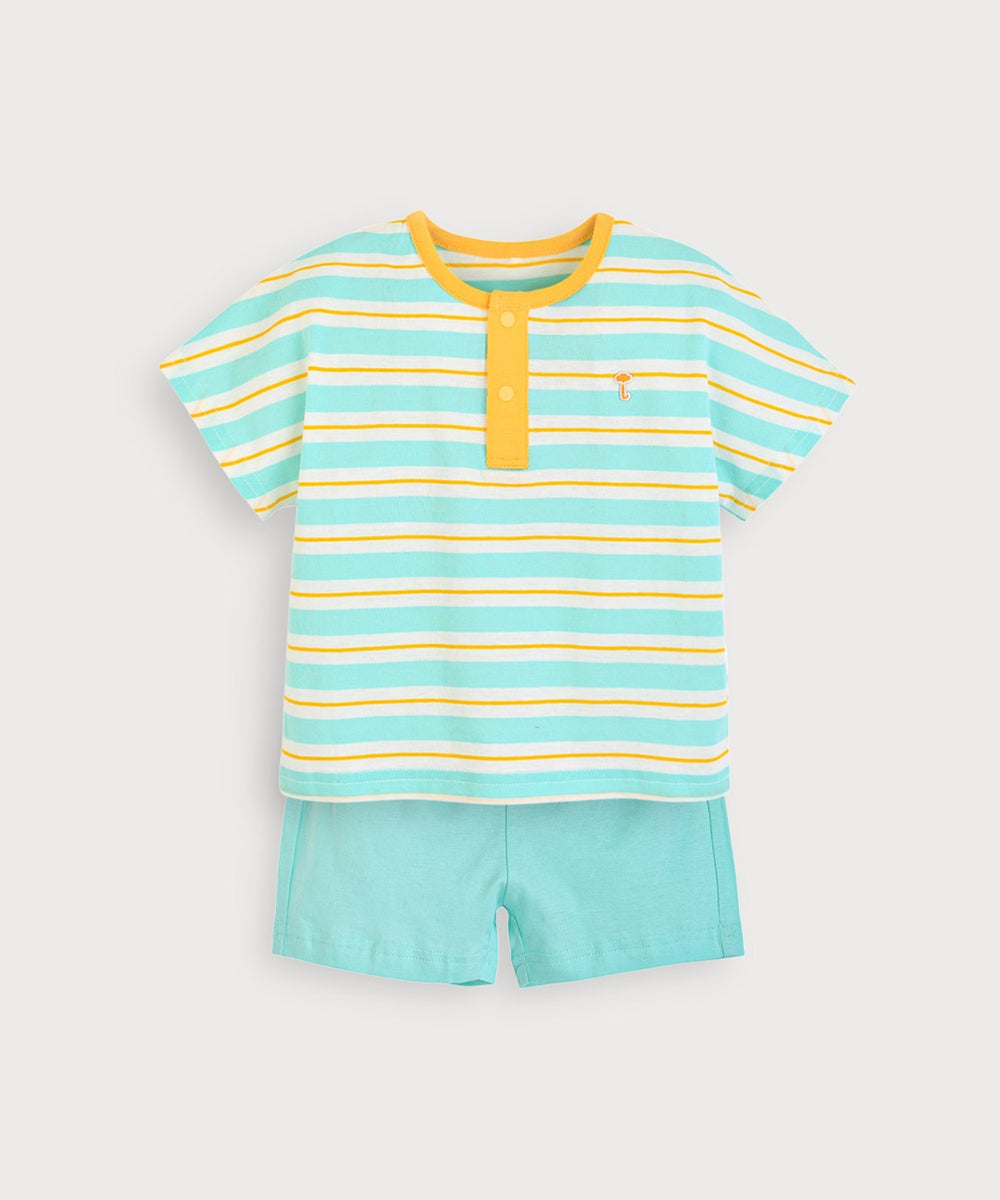 セットアップ】カラフルボーダー半袖ヘンリーネックTシャツ＆ショート