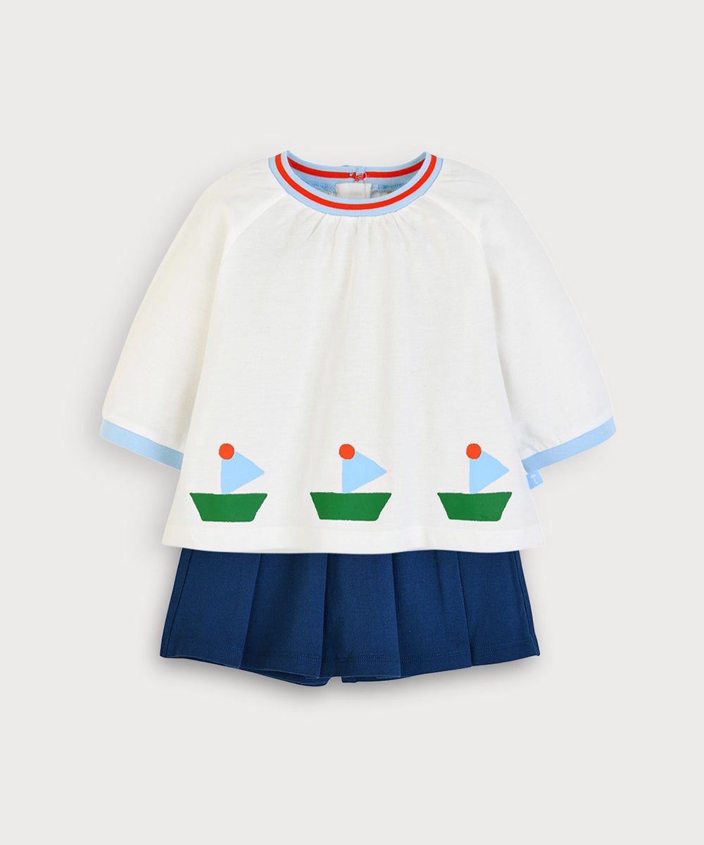 セットアップ】バブルボート7分袖トップス&スカート付きパンツ