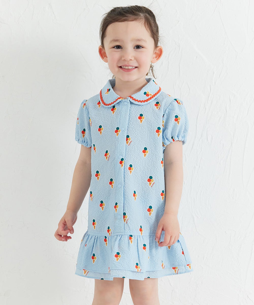 サマーアイスシアサッカー半袖ワンピース | おしゃれな子供服 moimoln