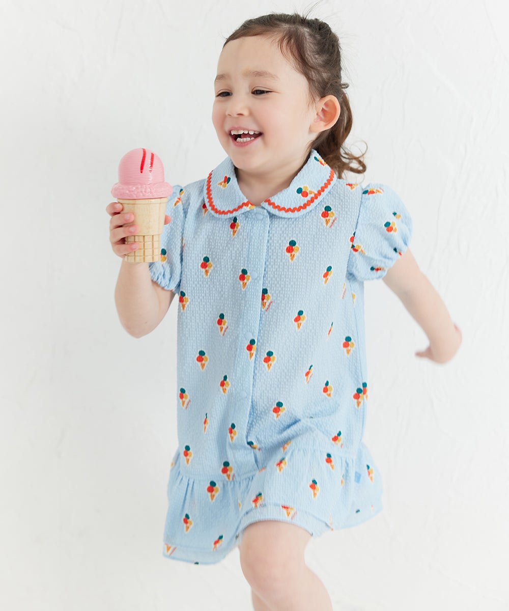 サマーアイスシアサッカー半袖ワンピース | おしゃれな子供服 moimoln