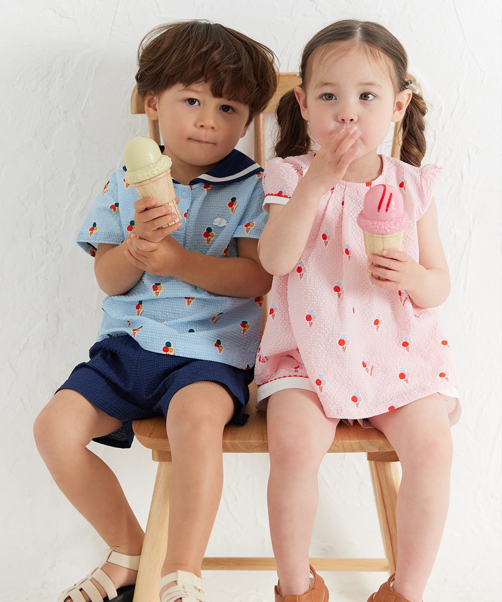 セットアップ】サマーアイスシアサッカー半袖トップス&ショートパンツ
