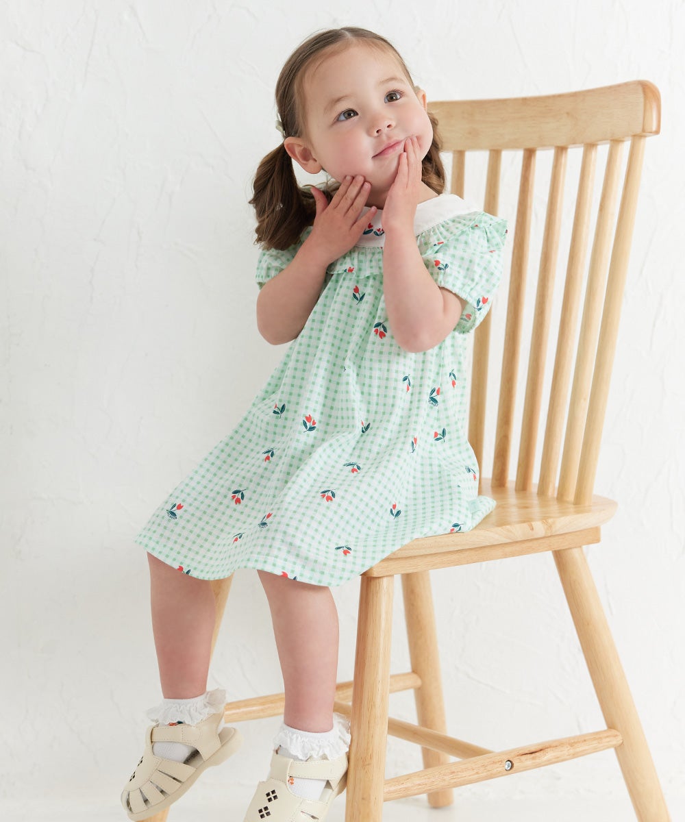 チューリップチェック柄半袖フリルワンピース | おしゃれな子供服