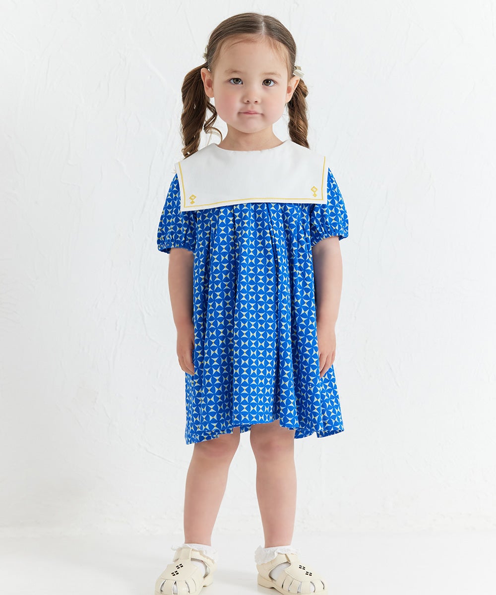 ミッドナイトブルーセーラーカラー半袖ワンピース | おしゃれな子供服