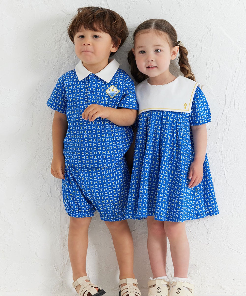 ミッドナイトブルーセーラーカラー半袖ワンピース | おしゃれな子供服