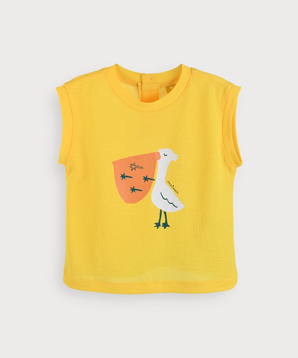 NOANOA半袖チュニック M ブラウン/イエロー SOFT&】【セットアップ】ペリカンノースリーブTシャツ＆パンツ