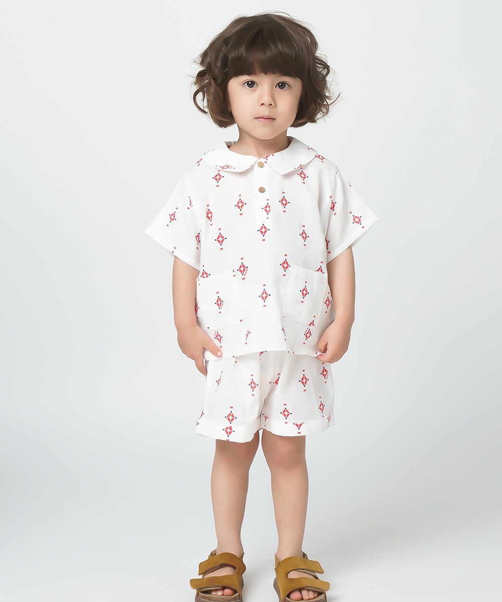 セットアップ】レトロダイヤモスリン半袖トップス＆ショートパンツ