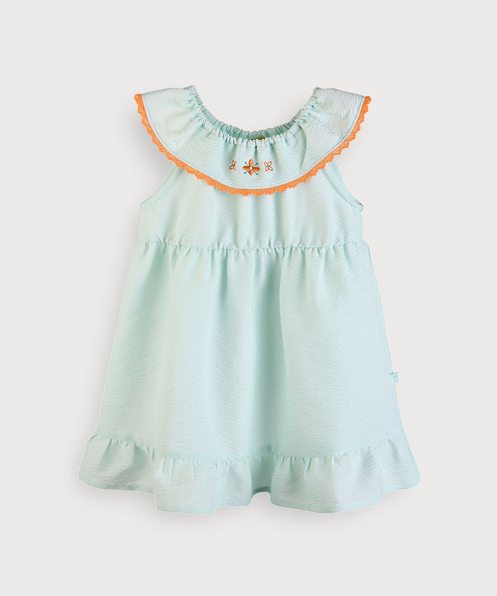 Bonjour 水色 フリル ノースリーブワンピース 6Y ベビーブロッサムフリルノースリーブワンピース | おしゃれな子供服
