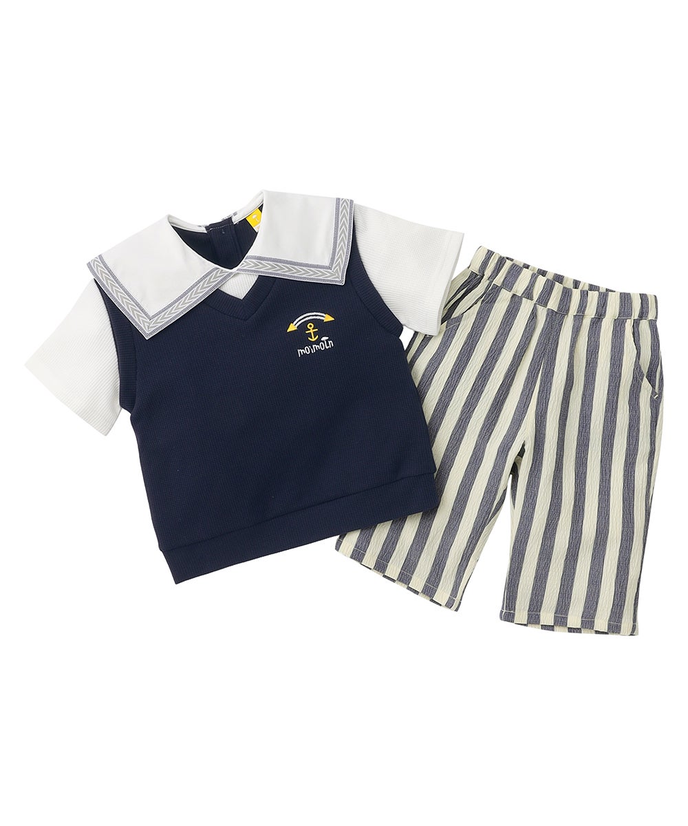 セットアップ】ワッフルフェイクレイヤード半袖トップス＆パンツ
