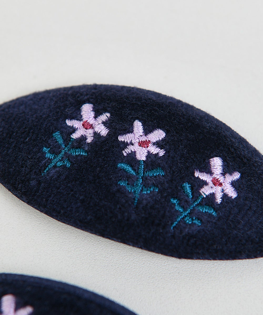 フラワー刺繍ベロアヘアピン2個セット・キッズヘアアクセサリー